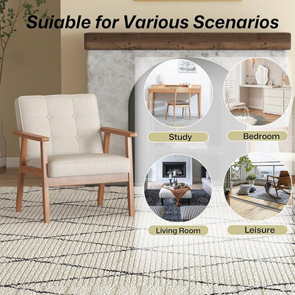 Modern Accent Chairs Set of 2, Upholstered Linen Fabric Leisure Chairs - Image 9