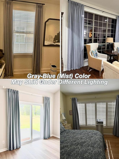 Vision Home Blue Gray Pinch Pleated Full Blackout Curtains Linen Blended Room - Image 4