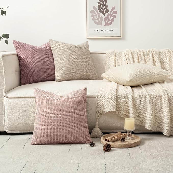 MIULEE Soft Decorative Chenille Pillow Covers Light Pink 20x20 Pack of 4 | - Image 5