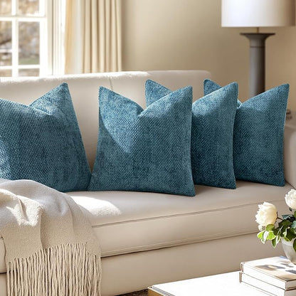MIULEE Soft Decorative Chenille Pillow Covers Smoke Blue 18x18 Pack of 4 | - Image 5