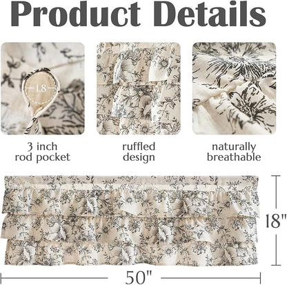 jinchan Ruffled Floral Valance Linen Shabby Chic Small Window Curtain 18 Inch - Image 8