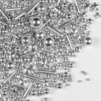 Silver Pearl Rods Star Sugar Sprinkles, Silver Sprinkles for Cake, Edible Pearls Baking Candy, 150g/5.29oz Mix Size, Cupcake Decoration, Wedding Party Supplies