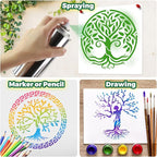 Yazhiji 15Pcs 6 x 6 Inch Tree of Life Stencil, Reusable Stencils for Painting on Wood Decoration Painting Templates for Wall Floor DIY Decorations Christmas Gifts for Kids