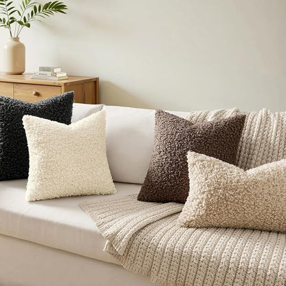 Faux Fur Throw Pillow Covers 20x20 Inch Set of 2 Boucle Neutral Decorative - Image 3