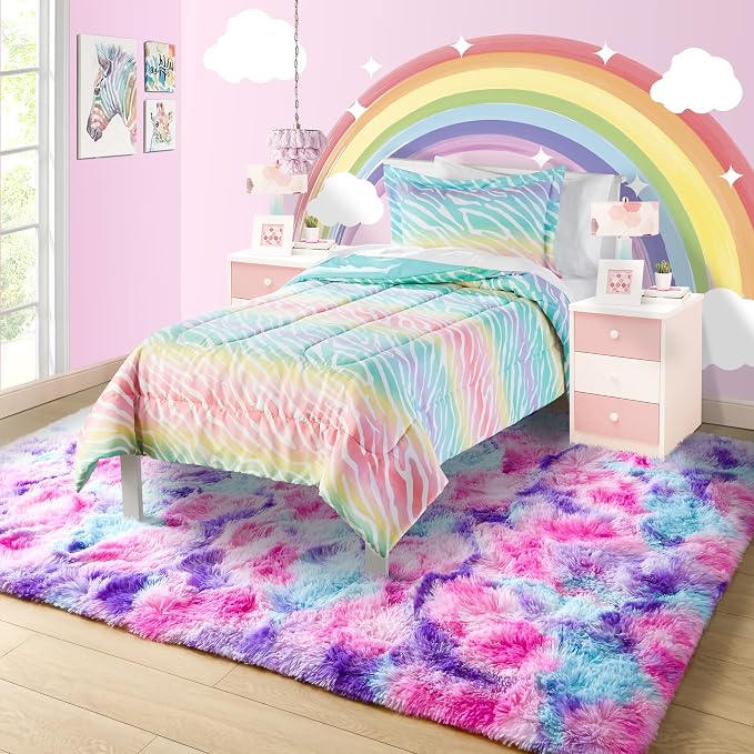 3x5 Tie-Dyed Pink Purple Blue Fluffy Area Rug Non-Slip - Image 2