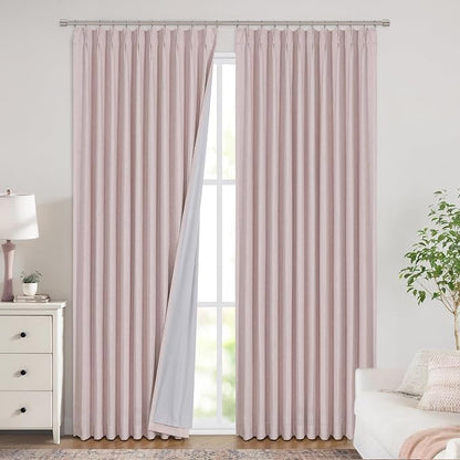 Vision Home Soft Pink Pinch Pleated Full Blackout Curtains Linen Blended Room - Image 7