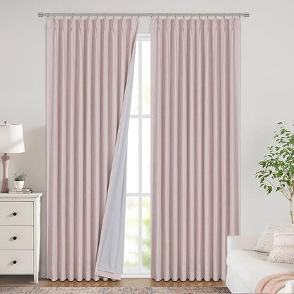 Vision Home Soft Pink Pinch Pleated Full Blackout Curtains Linen Blended Room - Image 7