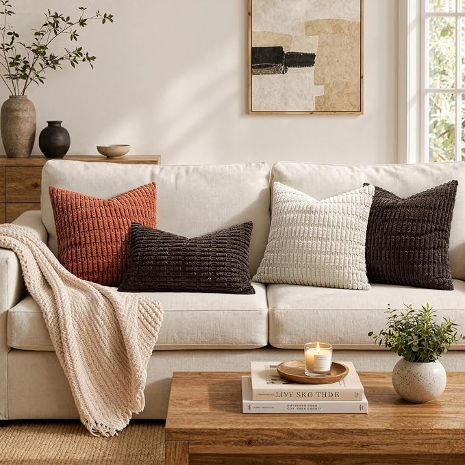 MIULEE Corduroy Decorative Throw Pillow Covers 18x18 Dark Brown Pack of 2 | - Image 3