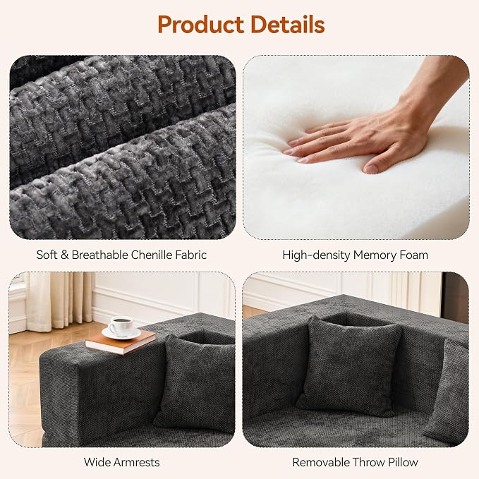 MONVANE 75" Loveseat Sofa, Comfy Chenille Cloud Couch - Image 4