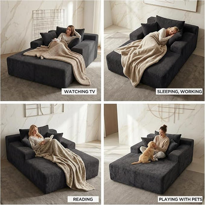 Sytopia Chaise Lounge with Armrests, Oversized Sofa Bed with 3 Pillows - Image 6