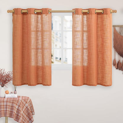 Burnt Orange Linen Curtains 45 inches Long by LAMIT