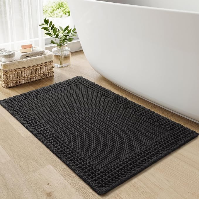 RESARE Waffle Bath Mat for Bathroom, Non Slip Bathroom Rugs 24"x36" Black | by Resare