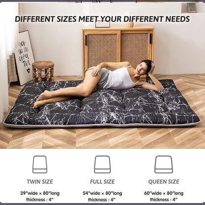 MAXYOYO Black Marble Printed Japanese Futon Floor Mattress, Thicken Sleeping - Image 3
