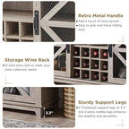 OKD Farmhouse Coffee Bar Cabinet with LED Lights, 55" Wine Bar w/Sliding Barn Door & Wine and Glass Rack, Kitchen Buffet Cabinet w/Storage Shelves for Dining Room,Light Rustic Oak