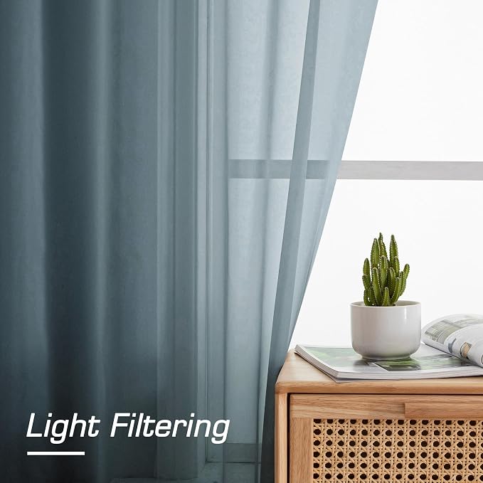 Teal Sheer Curtains 84 inches Long 2 Panels Set, Light Filtering Rod Pocket - Image 3