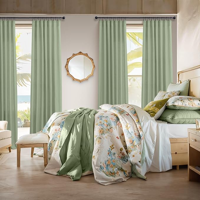Light Sage Green Linen Curtains 120 Inches Long - Image 6