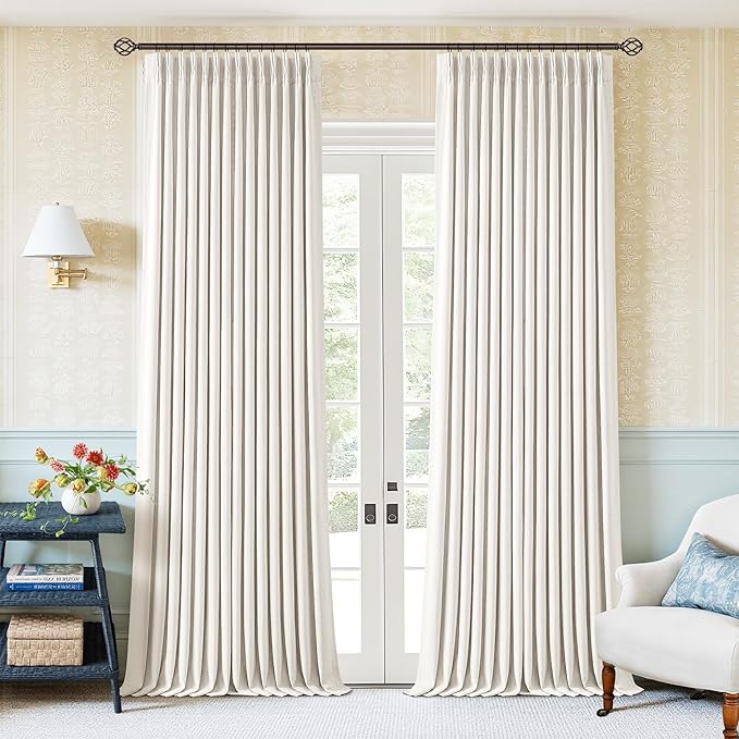 Ivory Beige White Pleated 100% Blackout Linen Curtains 90 Inches Long | Memory by Twodrapes