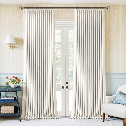 Ivory Beige White Pleated 100% Blackout Linen Curtains 90 Inches Long | Memory by Twodrapes