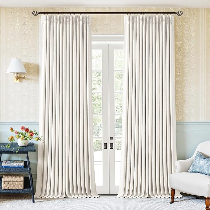 Ivory White Pleated 100% Blackout Linen Curtains 96 Inches Long 2 Panels | by Twodrapes