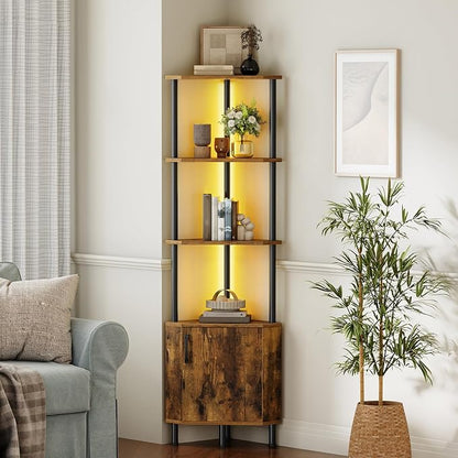 HOOBRO Corner Cabinet with LED Light, Corner Shelf Stand with Storage and Doors - Image 3