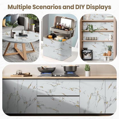 practicalWs Glossy Marble Wallpaper Peel and Stick White/Gold Granite Contact - Image 4