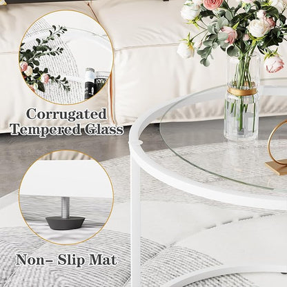 aboxoo White Nesting Glass Table Set of 2, Small Glass Round Nesting Tables - Image 8