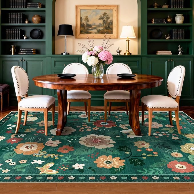 RELEANY Floral Washable 6x9 Area Rugs DarkGreen | Flower Carpet Print Boho Cute - Image 8