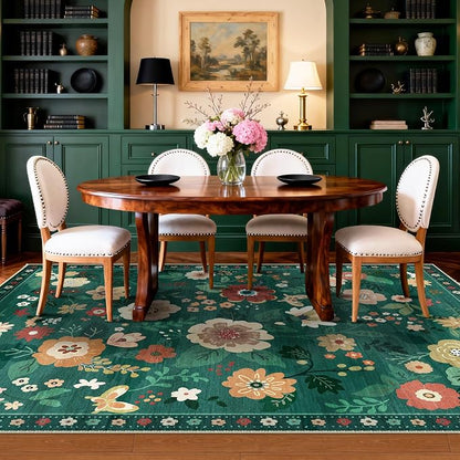 RELEANY Floral Washable 6x9 Area Rugs DarkGreen | Flower Carpet Print Boho Cute - Image 8