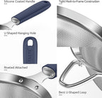 U-Taste Small Fine Mesh Strainer: 18/8 Stainless Steel 3.35in 30 Mesh Kitchen Food Sieve with Sturdy Riveted Silicone Handle, Heavy Duty Deep Handheld Metal Colander for Tea, Juice (Midnight Blue)