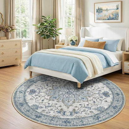 RELEANY Washable Area Rug, Round 8ft, Water Repellent, Pet Friendly, Vintage - Image 3