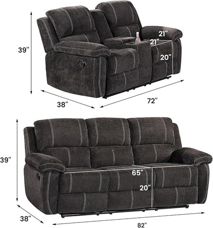 Betsy Furniture Modern Fabric Recliner Sofa Set, Loveseat w/Console, Recliner - Image 2