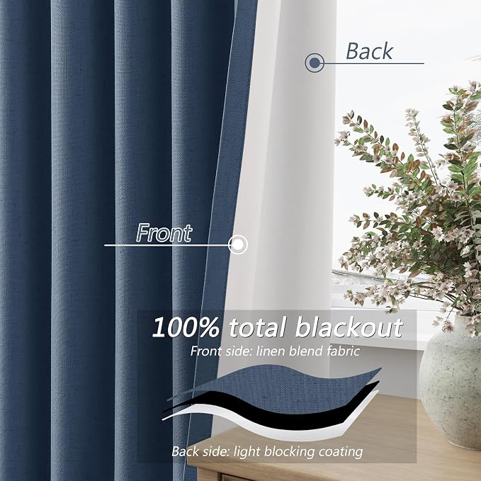 100% Blackout Curtains 96 Inch Length 2 Panels Set - Image 4