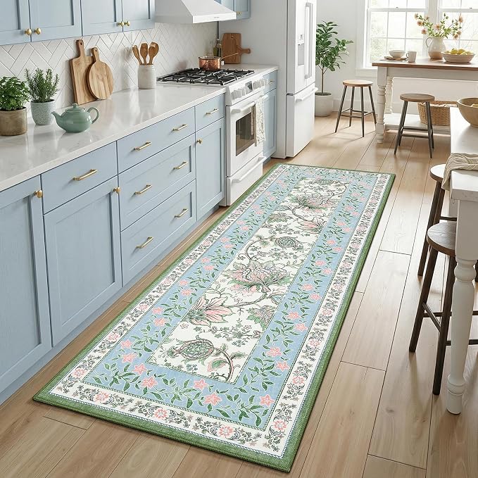 GarveeHome Blue Green Pink 2x6 Washable Kitchen Runner Rugs Non Slip Provence by GarveeHome