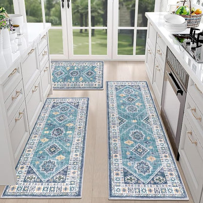 HEBE Boho Kitchen Rugs Set of 3, Non Slip Washable Kitchen Mats - Image 3