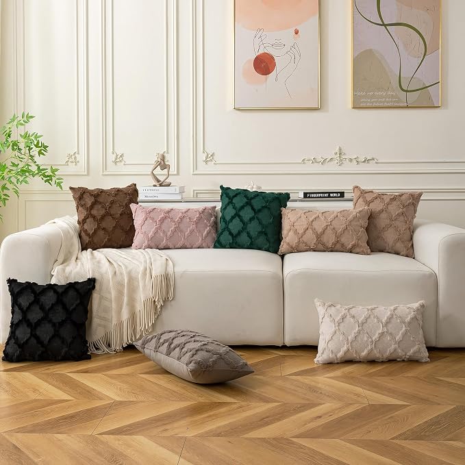 Set of 2 Soft Moroccan Throw Pillow Covers 22x22 Inch Plush Boho Decorative - Image 2