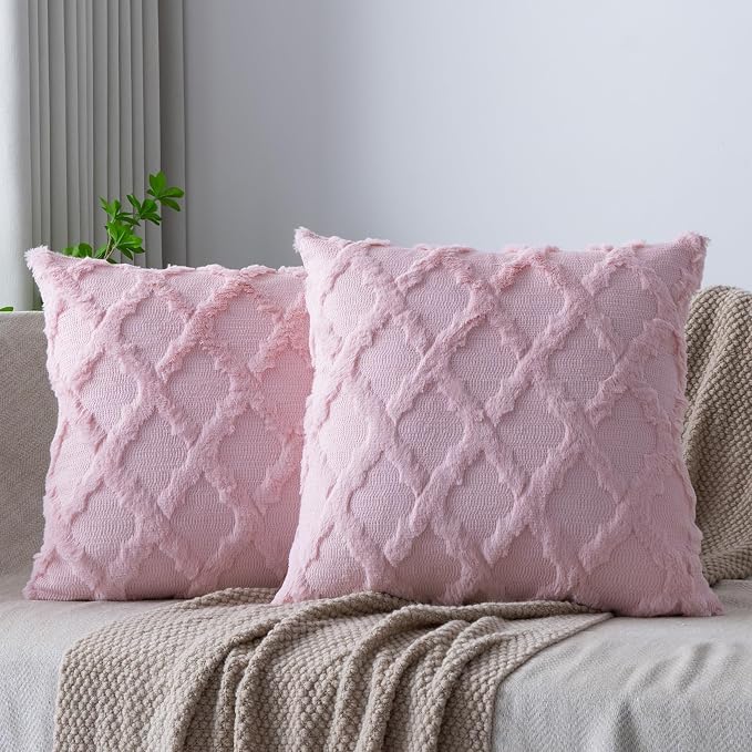 Set of 2 Soft Moroccan Throw Pillow Covers 18x18 Inch Plush Boho Decorative by Cozoomy