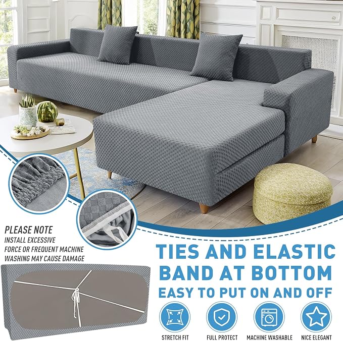 ZNSAYOTX Sectional Couch Covers, Stretch Jacquard Slipcovers - Image 3