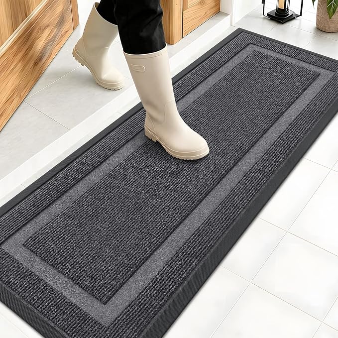 OLANLY Front Door Mat Outside 47x17, All-Season Heavy-Duty Rubber Doormat | Grey by OLANLY