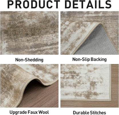 9x12 Area Rugs for Living Room: Washable Abstract Brown White Carpet | Non-slip - Image 6