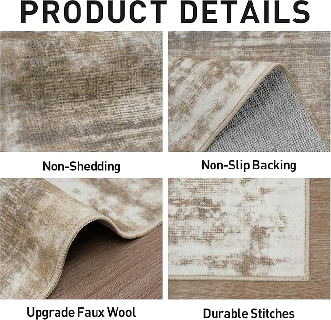 6x9 Area Rugs for Living Room: Washable Abstract Brown White Badroom Carpet | - Image 5