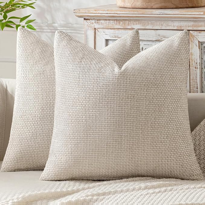 MIULEE Decorative Couch Throw Pillow Covers 16x16 Inch Neutral Beige 2 Pack | by MIULEE