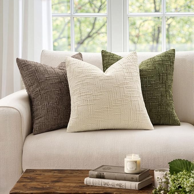 MIULEE Chenille Textured Euro Throw Pillow Covers Beige 24x24 Set of 2 | Slubby - Image 4