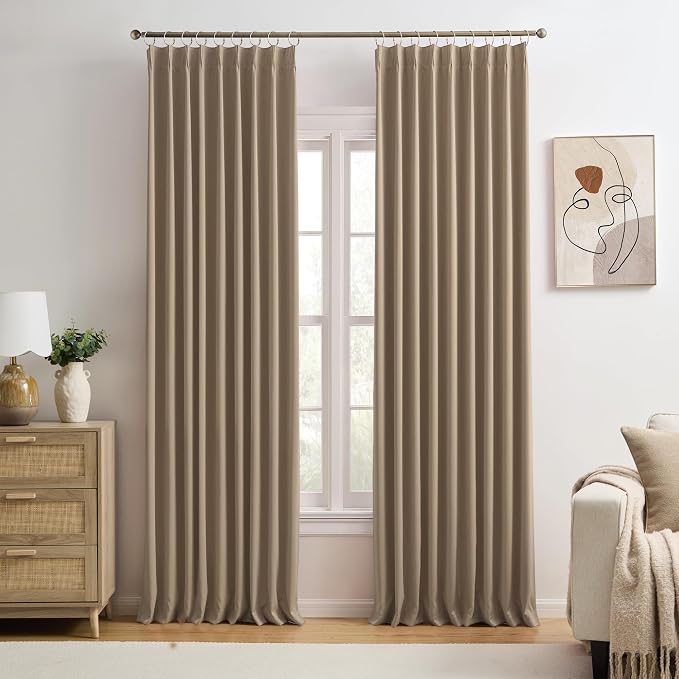 Cappuccino Pinch Pleated 60 Inch Wide Curtains 60 x 90, Thermal Insulated Noise by KEQIAOSUOCAI