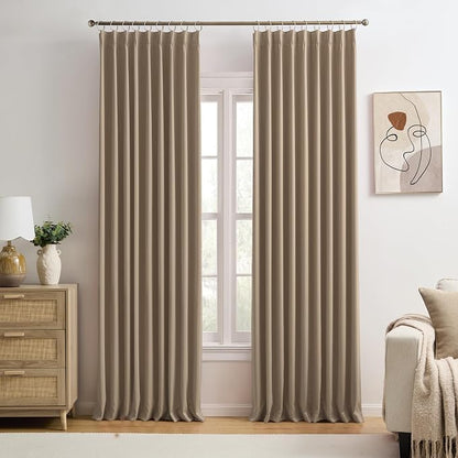 Cappuccino Pinch Pleated 60 Inch Wide Curtains 60 x 90, Thermal Insulated Noise by KEQIAOSUOCAI