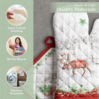 Maison d' Hermine 100% Cotton Oven Mitt & Pot Holder Set (7.5"x13" & 8"x8") Heat Resistant BBQ Cooking Gloves with Loop, Baking, Grilling, Kitchen, Handling Hot Pans (Christmas Tradition)