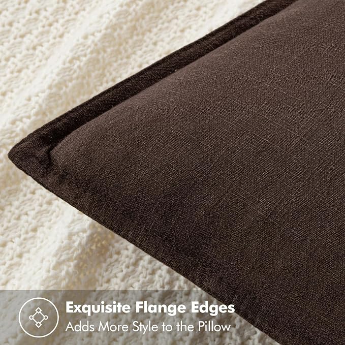 MIULEE Decorative Linen Euro Sham Pillow Covers 26x26 Dark Brown | Boho - Image 2