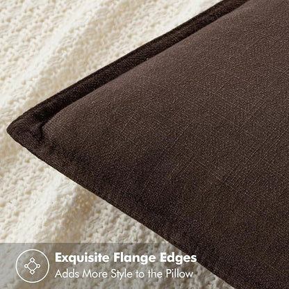 MIULEE Decorative Linen Euro Sham Pillow Covers 22x22 Inch Dark Brown | Boho - Image 2