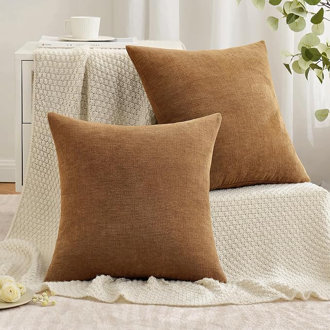 MIULEE Bronze Chenille Couch Throw Pillow Covers, 20x20 | Set of 2, Farmhouse - Image 4