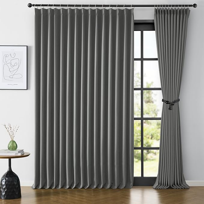 Extra Wide Blackout Curtains 90 Inches Long, Pinch Pleated Curtains by KEQIAOSUOCAI