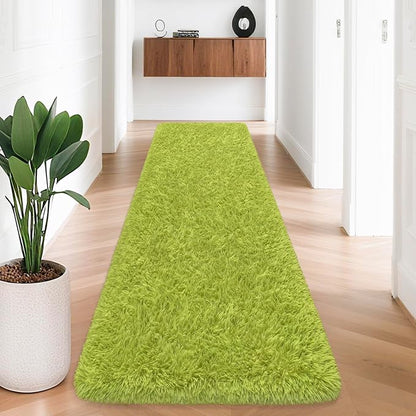 2x8 Bedside Area Rugs for Bedroom Soft Fluffy Shag Green Rug for Hallway - Image 2